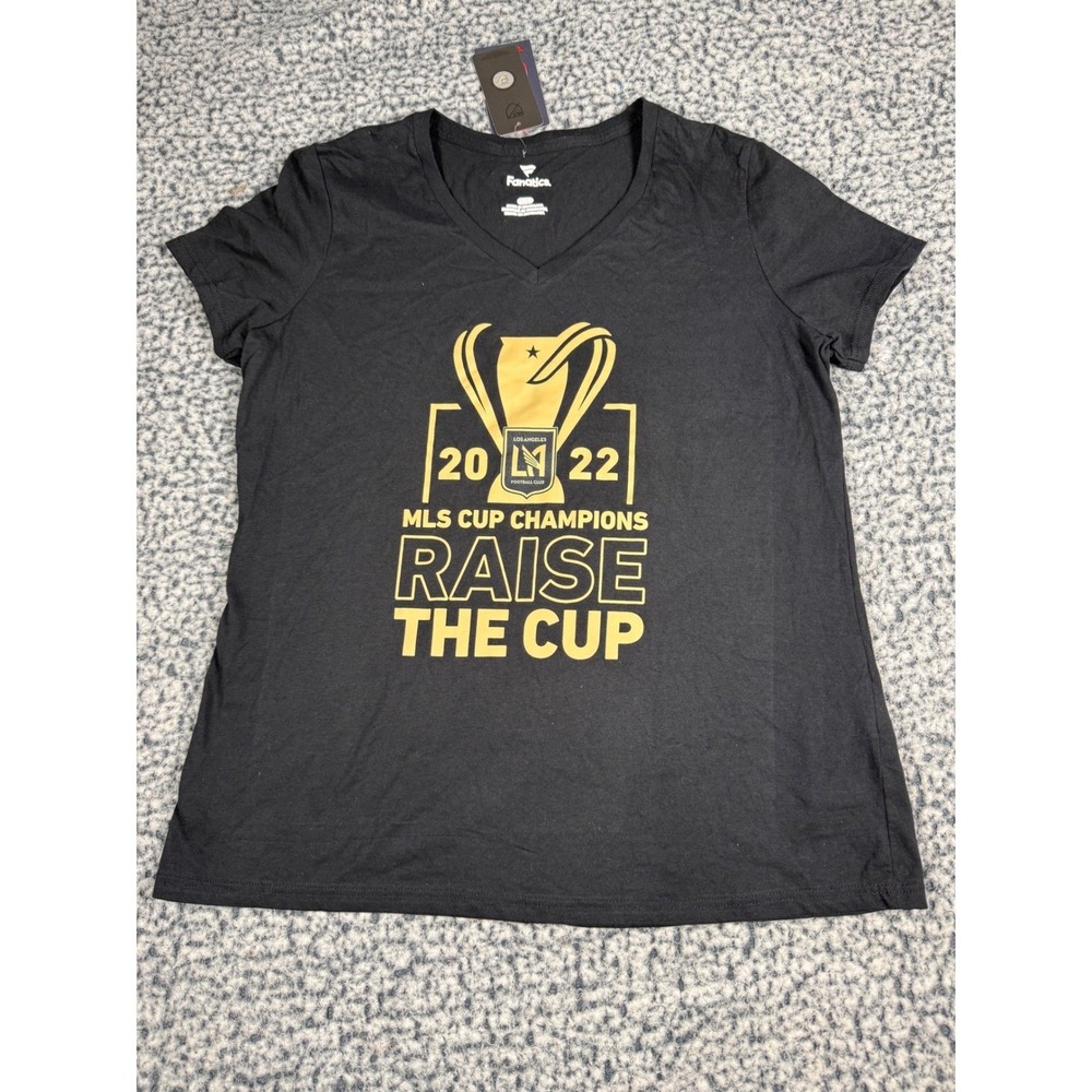 Fanatics LAFC MLS Cup Champions Raise The Cup Black V-Neck T-Shirt Women's Large - Picture 1 of 6